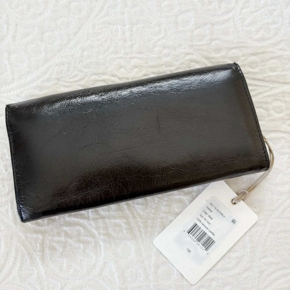 Hobo Rachel Continental Wallet, Polished Black Leather